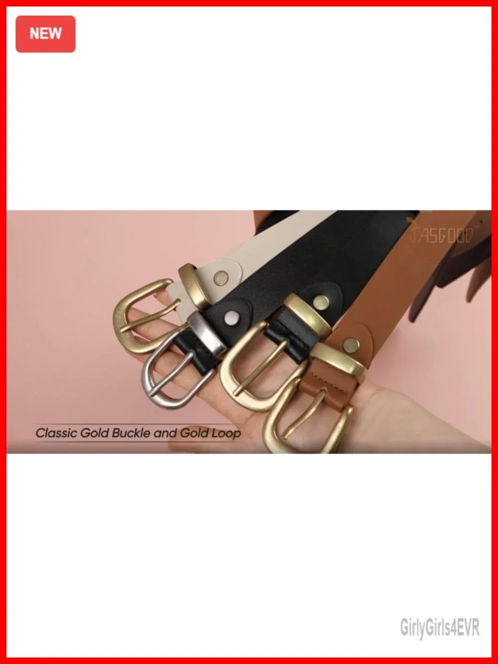 Faux Leather Belt with Gold Buckle for Dresses Jeans